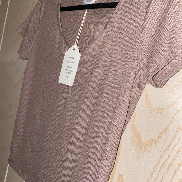 NEW Soft Ribbed Fitted Crop Tee in Brown / Mushroom - Picture 3 of 3